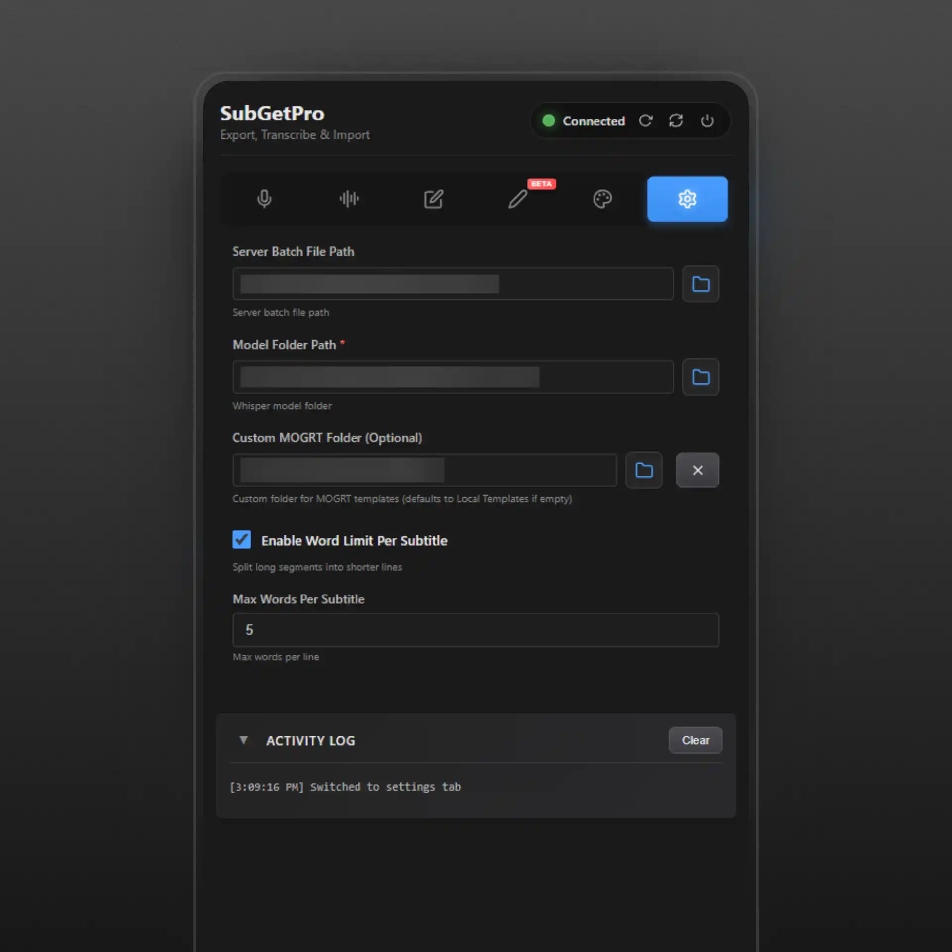 Settings Panel